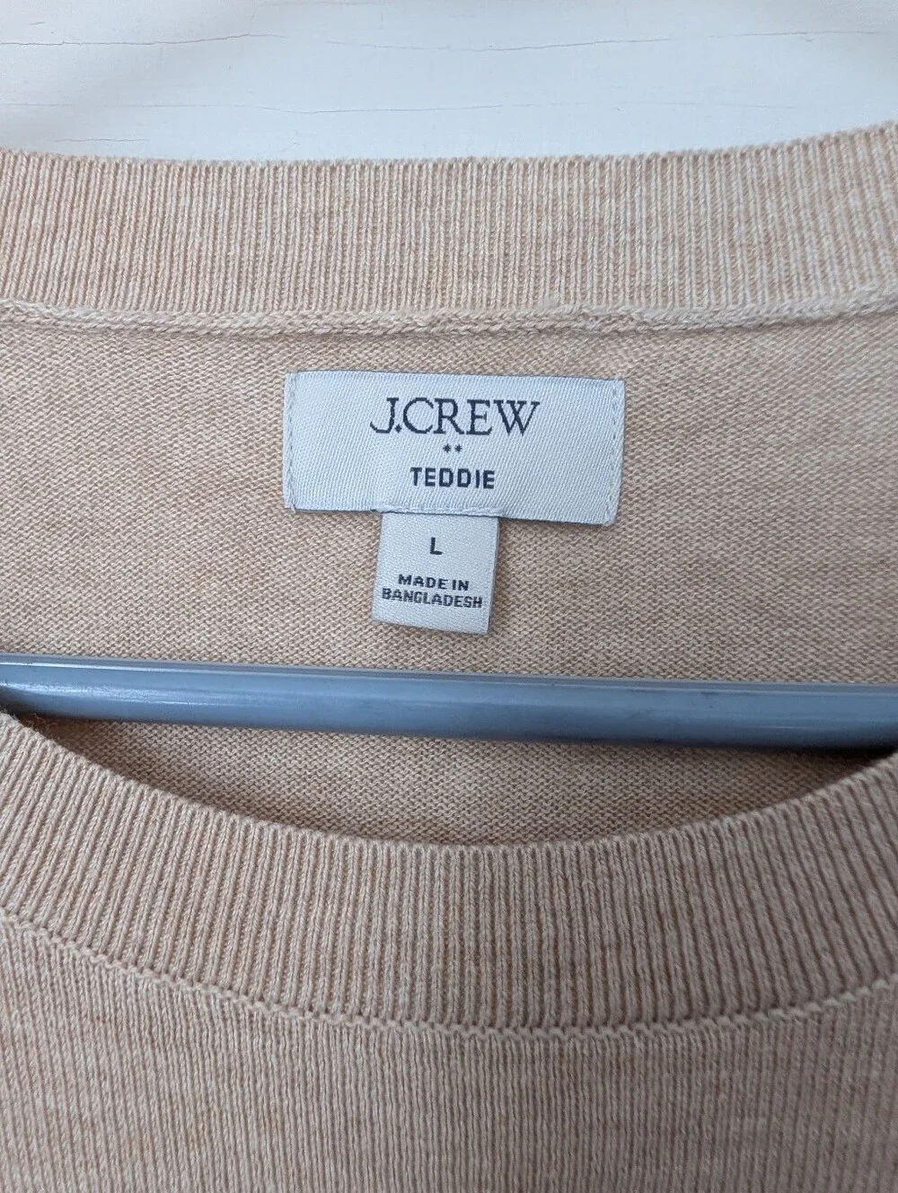J. Crew L Teddie Pullover Beige Crewneck Lightweight Sweater 2025 Minimalist